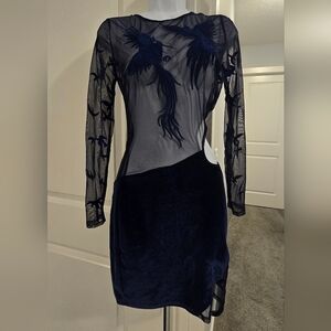 NWT-*RARE* Sexy Fashion Nova Phoenix Dress With Mesh And Velour In Navy. Size S.